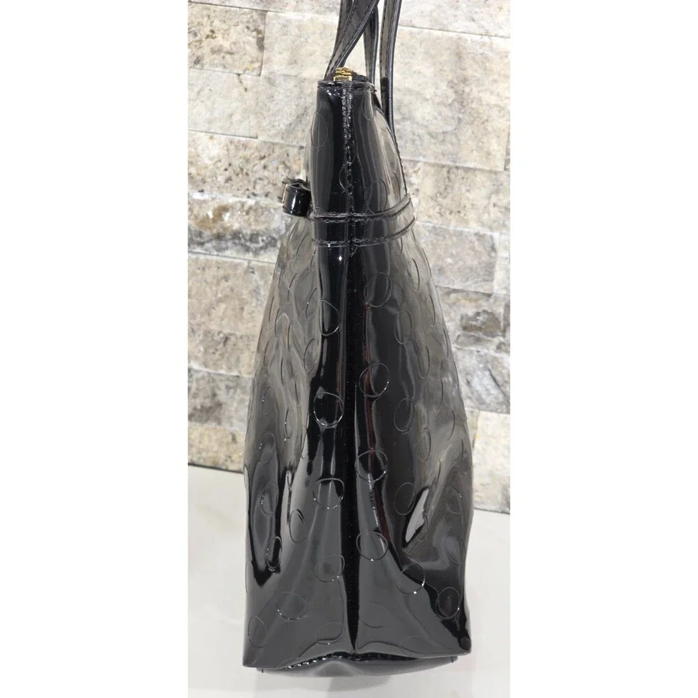 Kate Spade New York Tote Bag Black Patent Leather Bow Polka Dot Embossed Zip Top